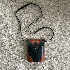 Vintage Plyrandi 90s Brown and Black Leather Structured Hard Crossbody Bag